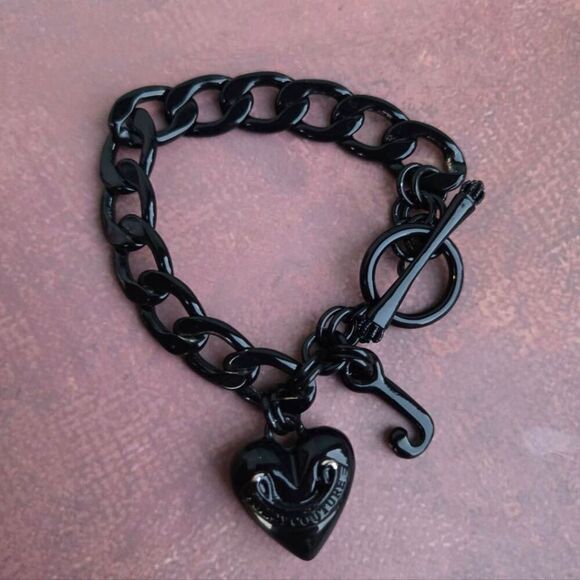 Juicy Couture Y2K Rare Black!! Enamel Puffy Heart Starter Vintage Charm Bracelet - Picture 2 of 8